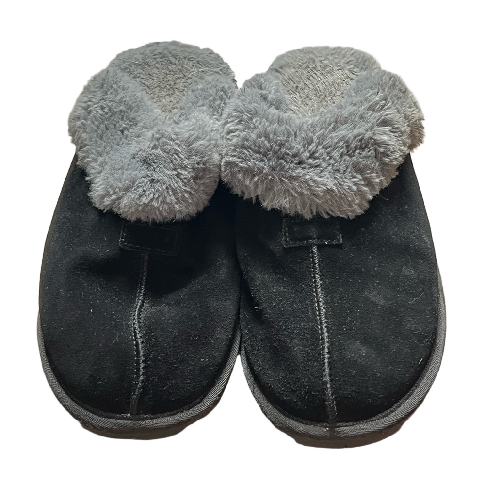 Joyspun Cozy Black and Gray Suede Womens Slippers
